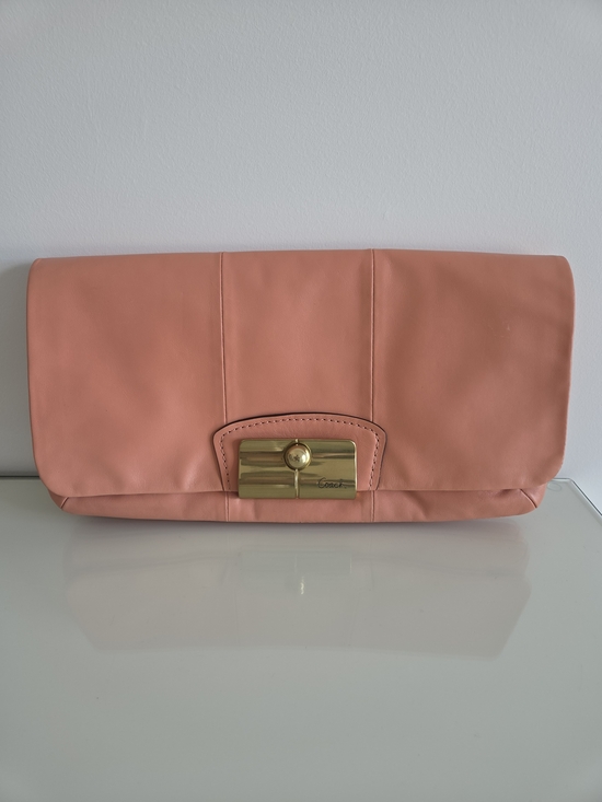 Coach Handbags - Coach Kristin Coral /Peach Leather Clutch with Gold